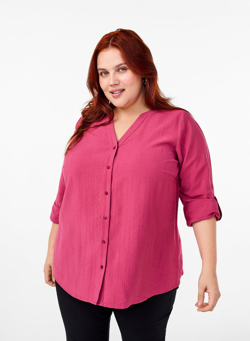 Viskose skjortebluse med 3/4 ærmer, Malaga, Model image number 0