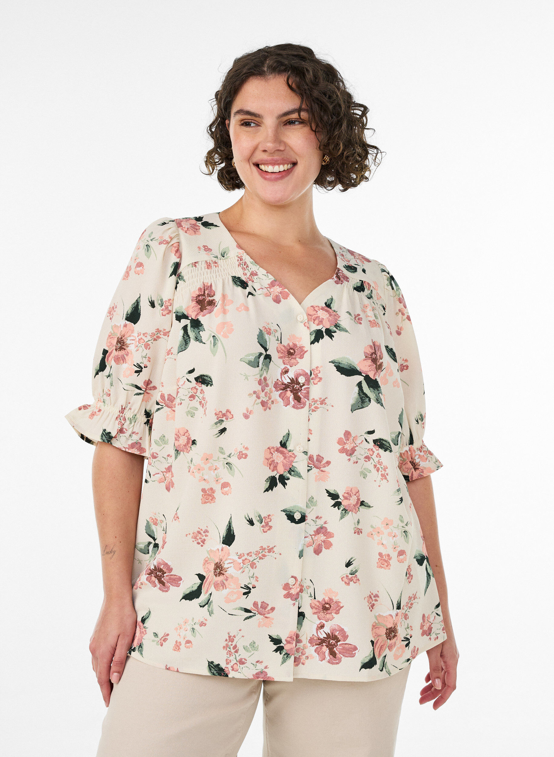 ZizziSkjortebluse med 1/2 &aelig;rmer, Lyser&oslash;d, Model image number 0