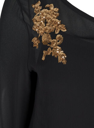 Langærmet bluse med smock og pailletter, Black, Packshot image number 3