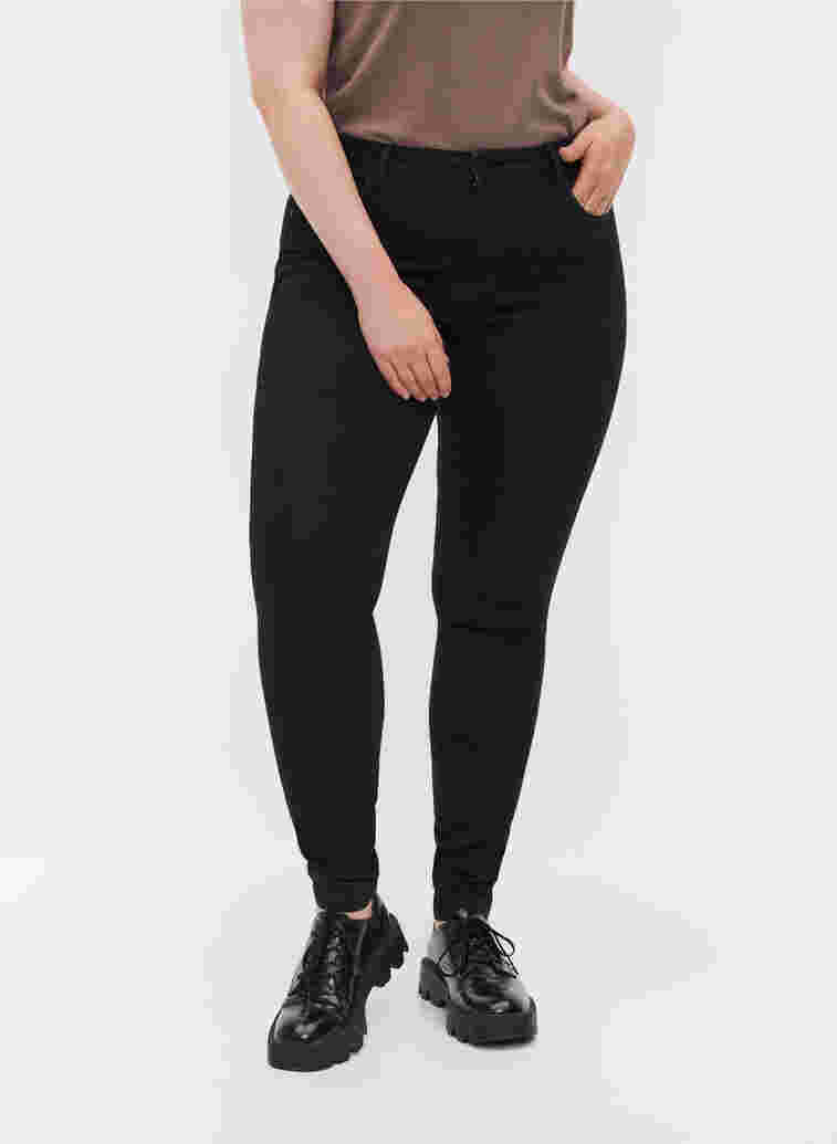 Højtaljede super slim Amy jeans, Black, Model image number 3