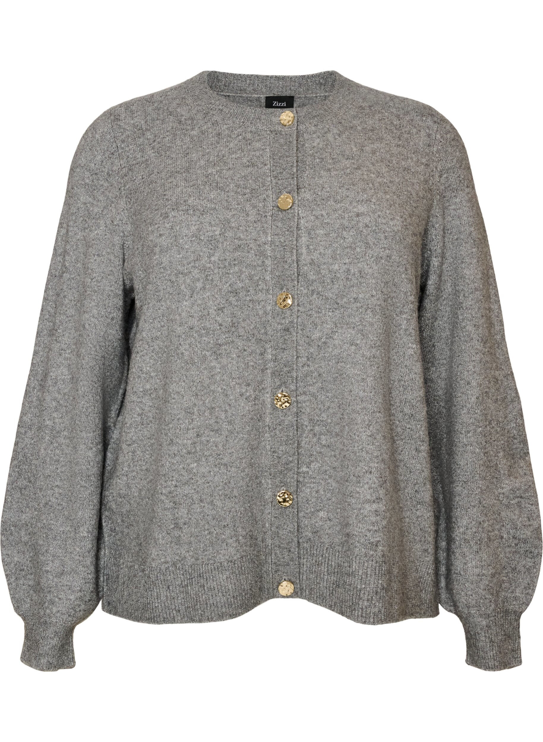 ZizziCardigan i bl&oslash;d strik med guldfarvede knapper, Gr&aring;, Packshot image number 0