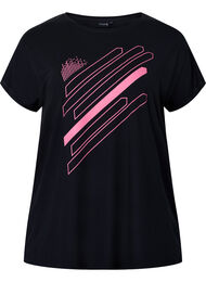 Kortærmet trænings t-shirt med print, Black/Pink Print, Packshot