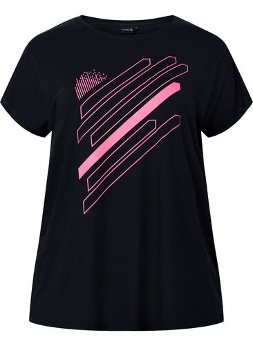 Kortærmet trænings t-shirt med print, Black/Pink Print, Packshot image number 0