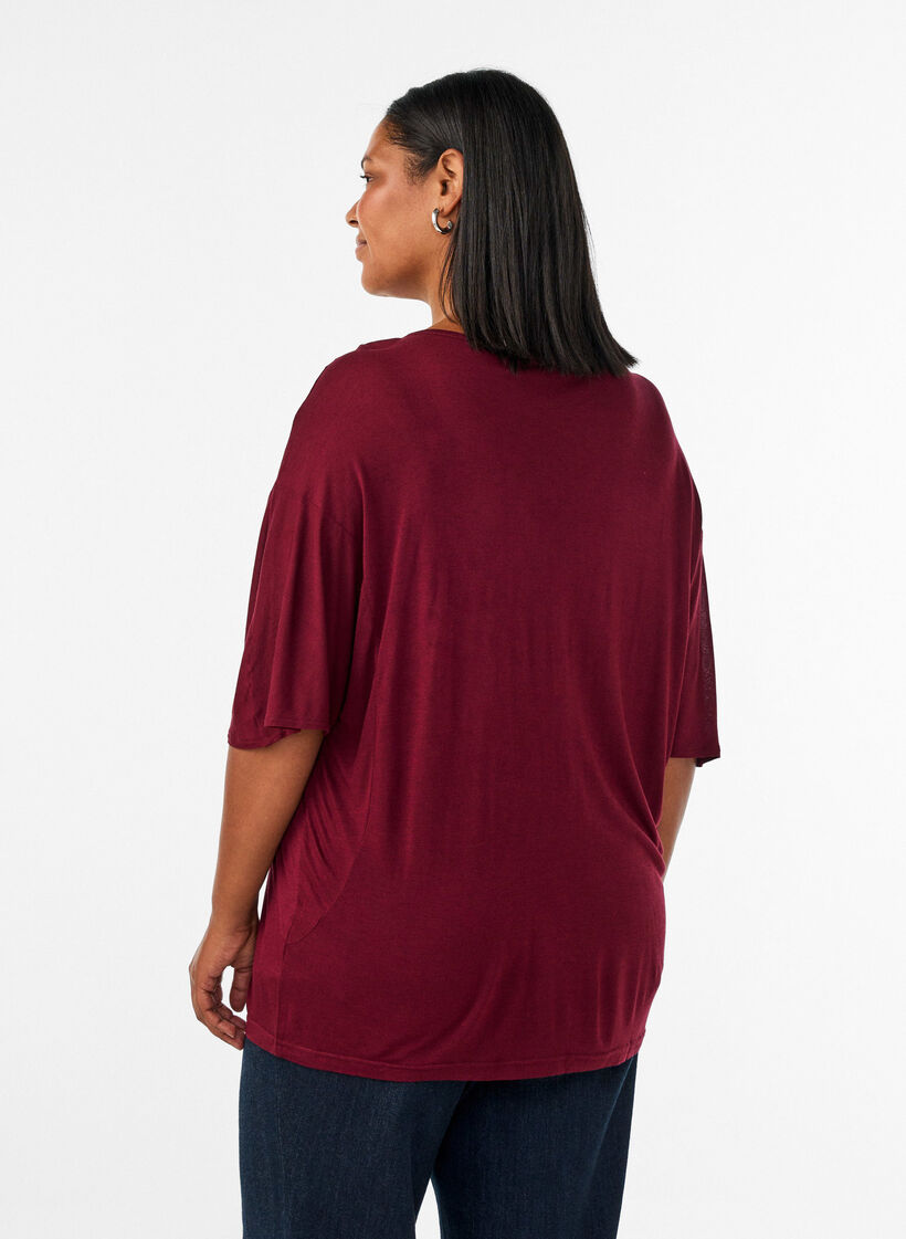 L&oslash;s T-shirt i viskosejersey, R&oslash;d, Model image number 2