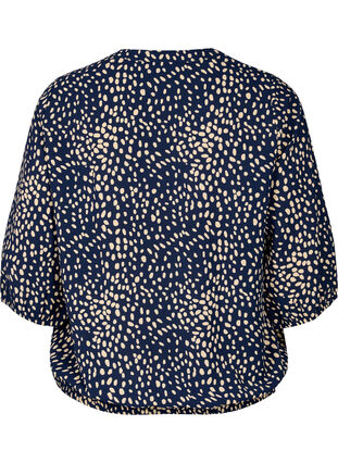 Bluse med smock og 3/4 ærmer, Navy B./Beige Dot, Packshot image number 1