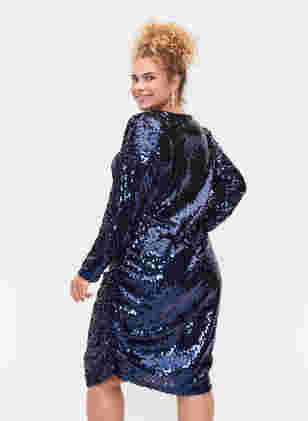 Kjole med pailletter og v-hals, Evening Blue, Model