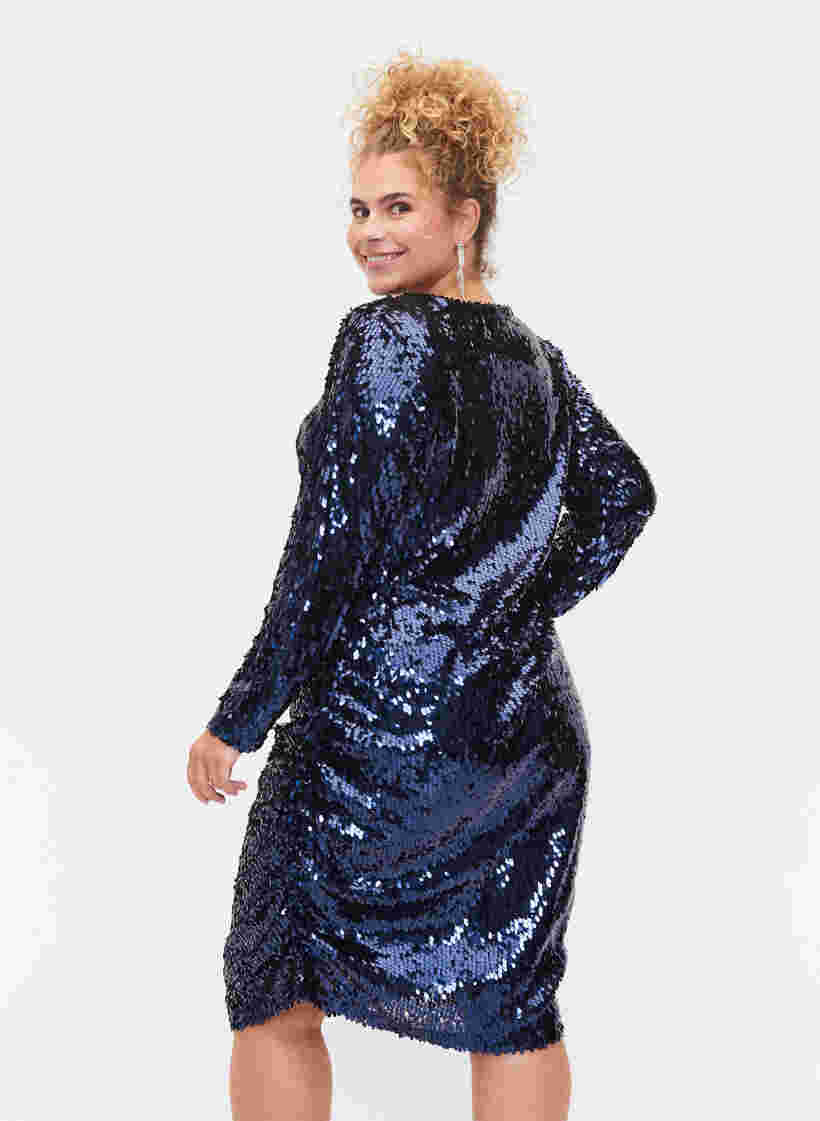 Kjole med pailletter og v-hals, Evening Blue, Model image number 1
