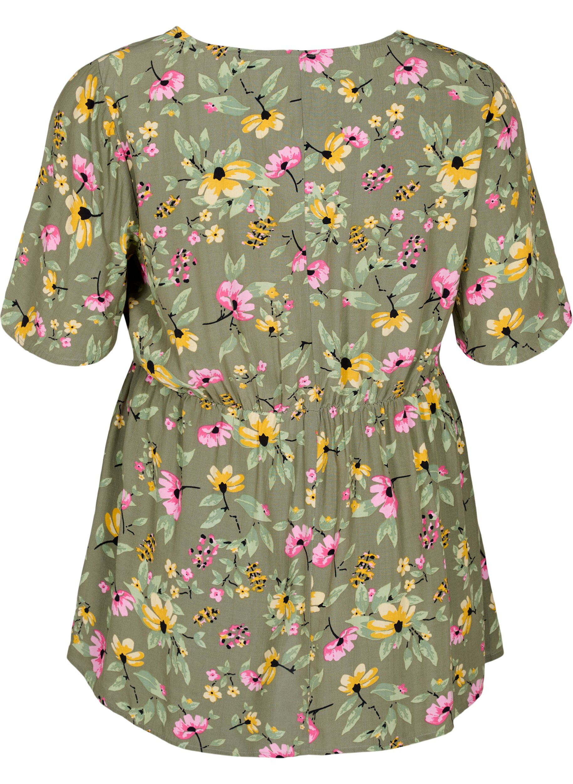 Zizzi Blomstret graviditets bluse i viskose, Green Flower Print, Packshot image number 1