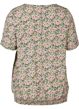 Blomstret bluse med smock, Pink Flowers AOP, Packshot image number 1
