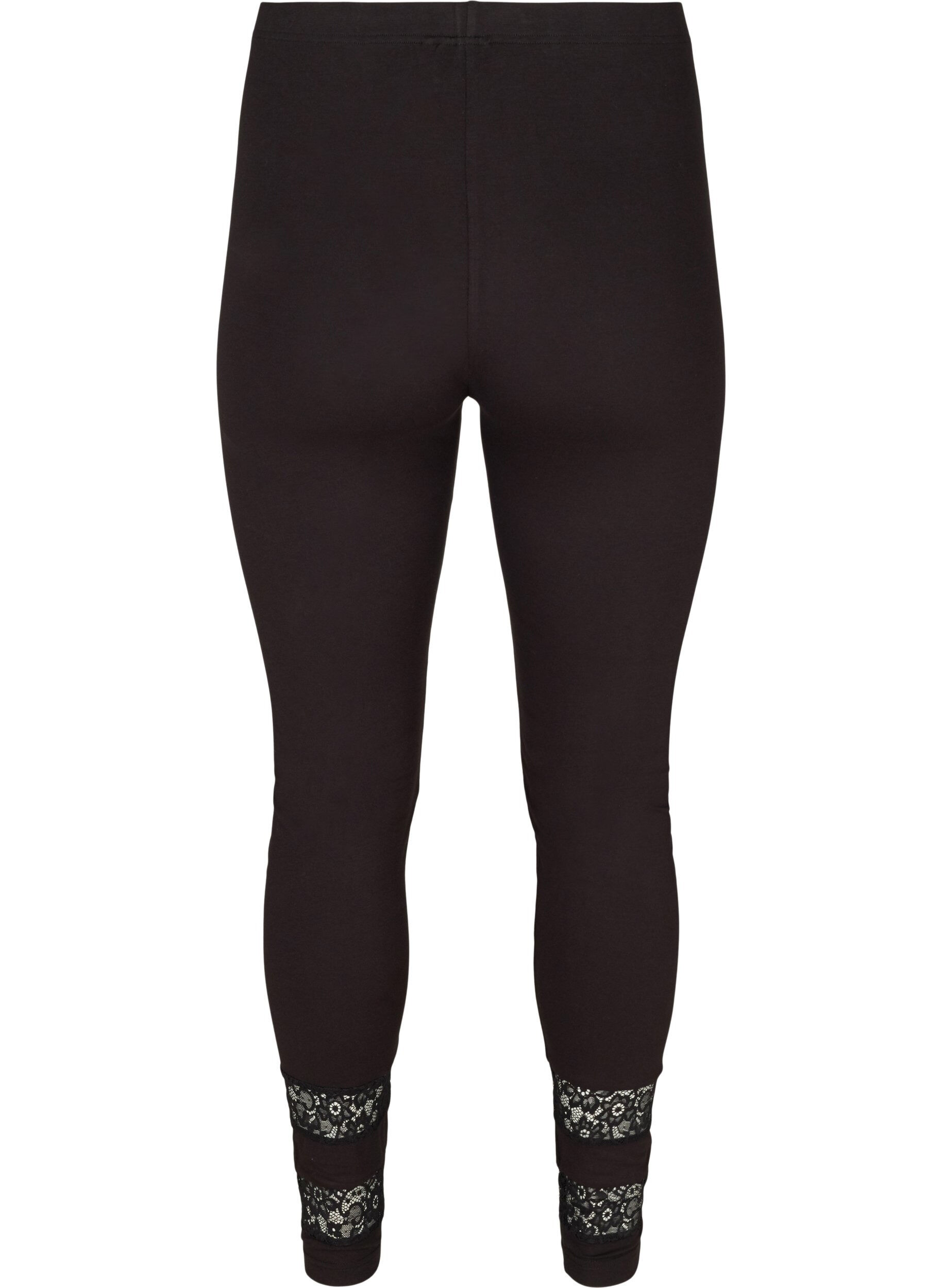 Zizzi Viskose leggings med 3/4 l&aelig;ngde og blonder, Black, Packshot image number 1