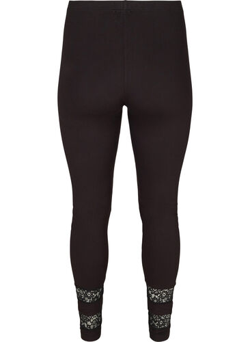 Viskose leggings med 3/4 længde og blonder, Black, Packshot image number 1