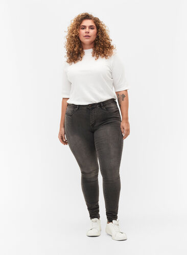Super slim Amy jeans med høj talje, Dark Grey Denim, Model image number 0