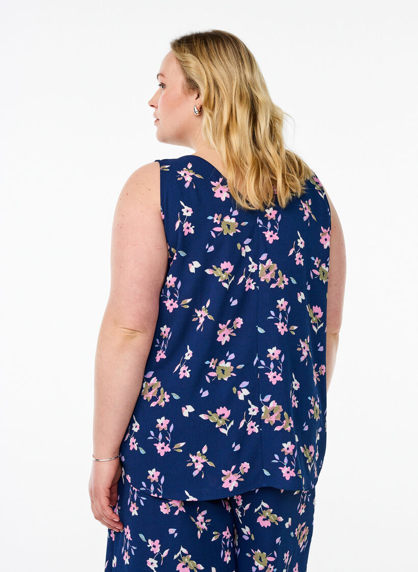 Printet top med v-hals , Bl&aring;, Model image number 2