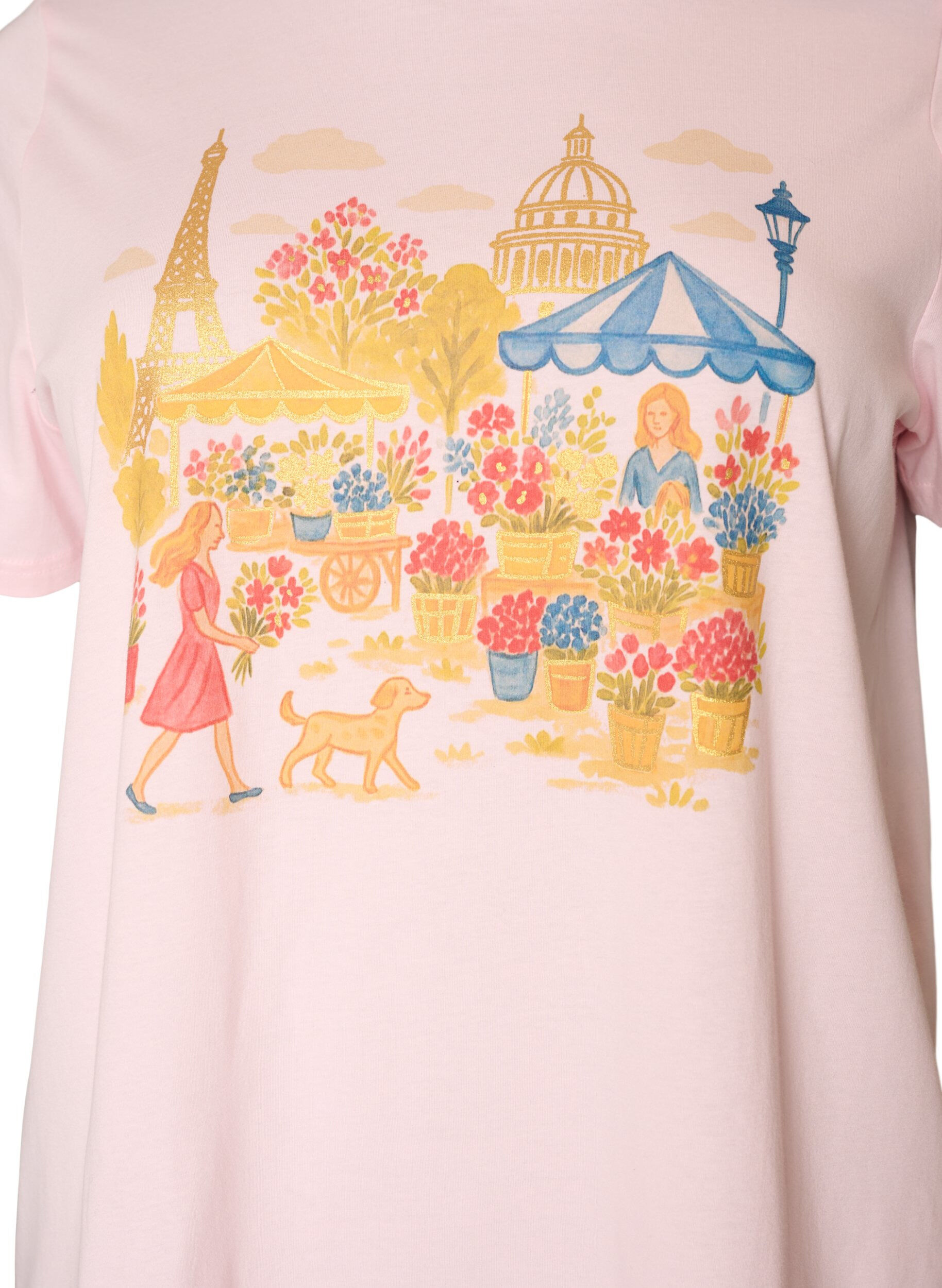 ZizziT-shirt i &oslash;kologisk bomuld med frontmotiv, Lyser&oslash;d, Packshot image number 2