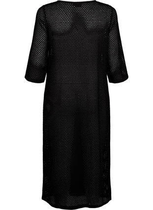 Kjole med 3/4 ærmer og strikket hulmønster, Black, Packshot image number 1