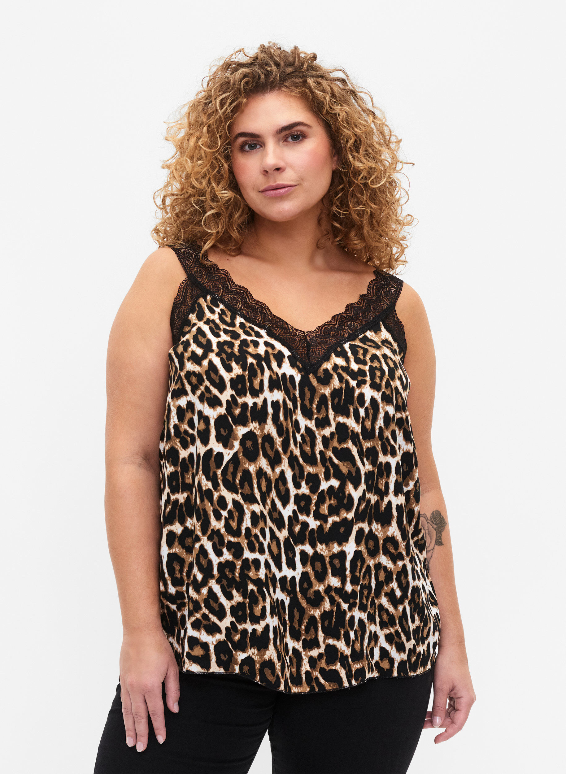 Zizzi Top med blonder i viskose, Leopard, Model image number 0