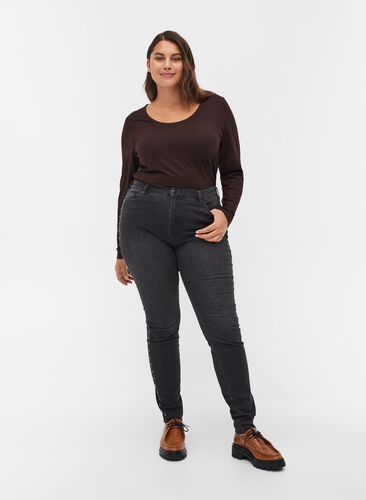 Højtaljede Amy jeans med nitter i sidesøm, Dark Grey Denim, Model image number 0