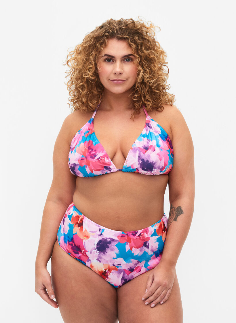 Bikini underdel med print og høj talje, Lyserød, Model image number 0