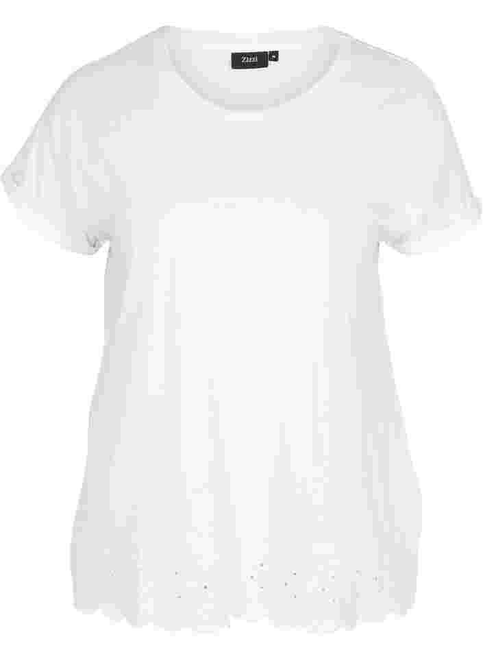 Kortærmet t-shirt med broderi anglaise, Off White Mel, Packshot image number 0