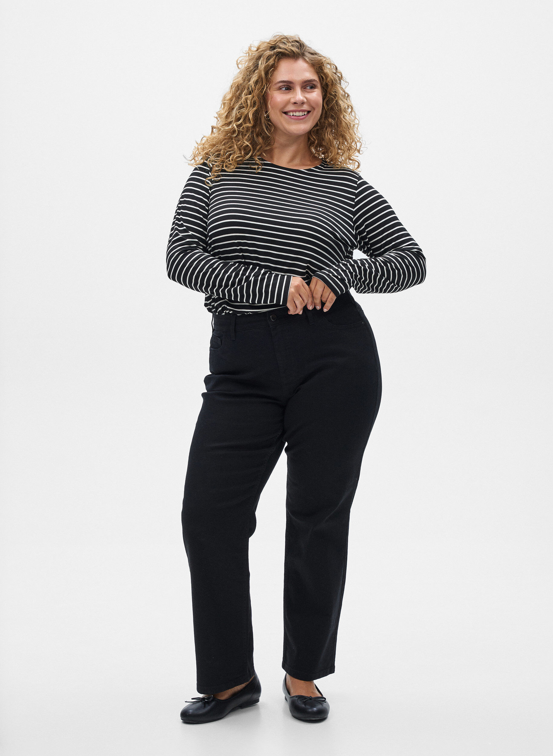 ZizziLang&aelig;rmet bluse med striber, Sort, Model image number 1