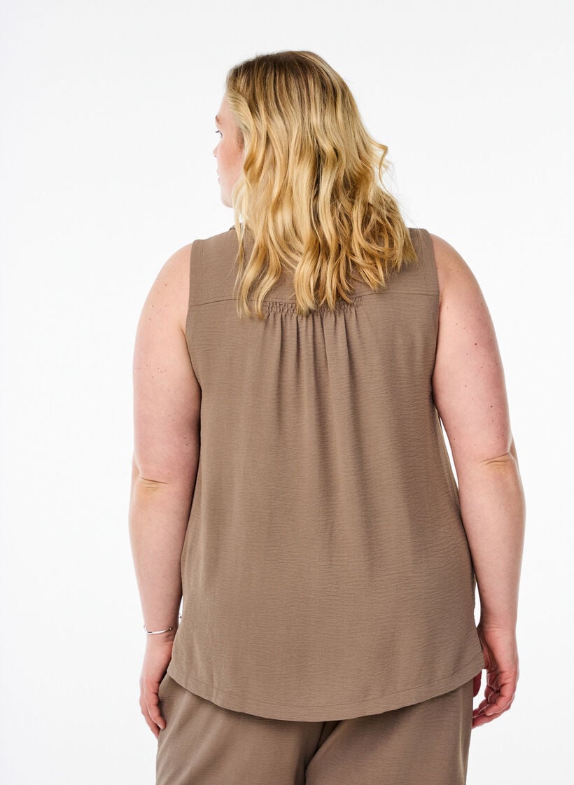 &AElig;rmel&oslash;s top med rynkedetaljer, Brun, Model image number 2