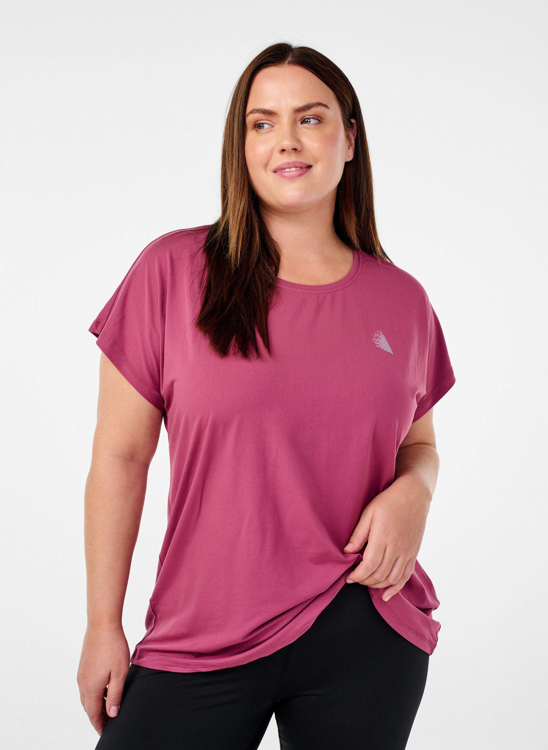 Zizzi Ensfarvet tr&aelig;nings t-shirt, R&oslash;d, Model image number 0