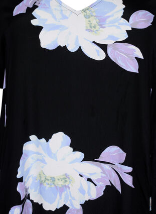 Blomstret kjole med korte ærmer i viskose, Black Big Flower AOP, Packshot image number 2