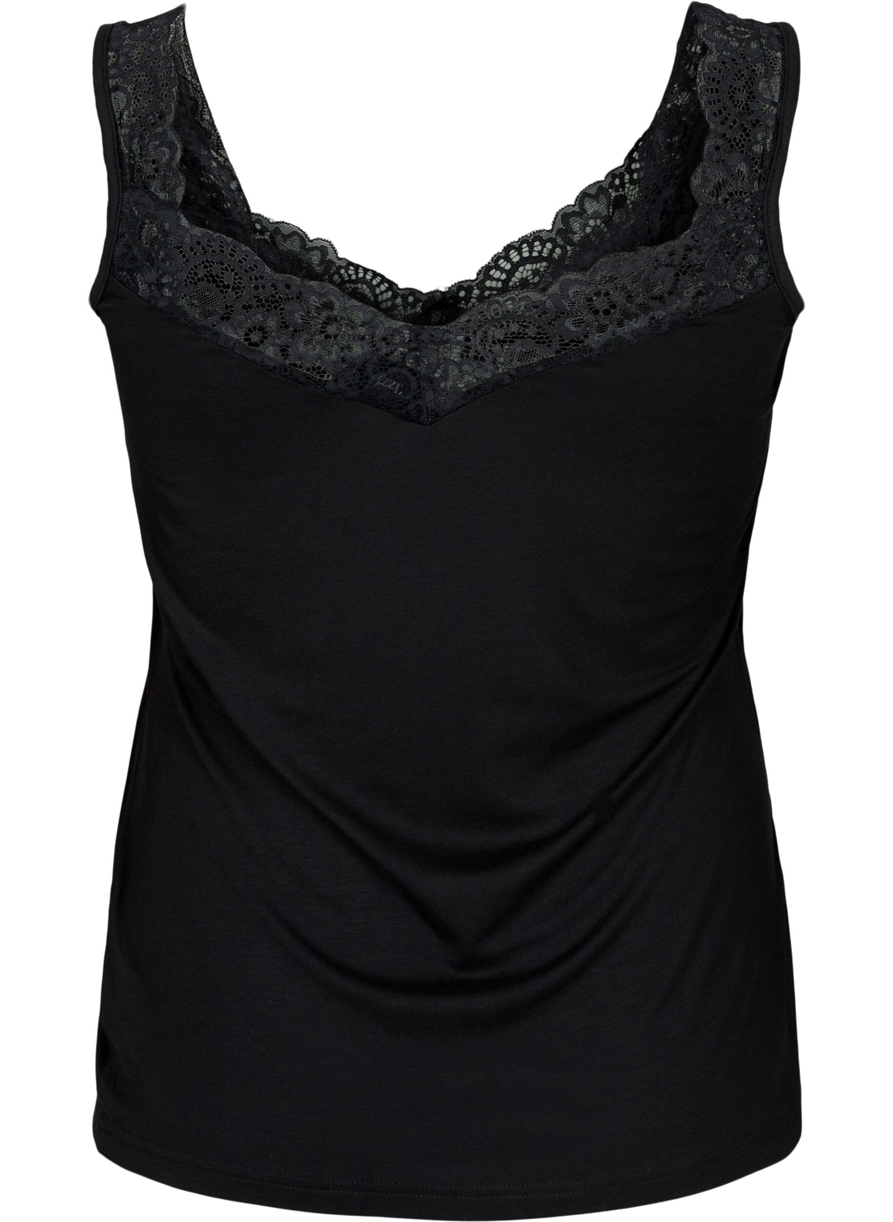 ZizziViskose top med blondekant, Sort, Packshot image number 1