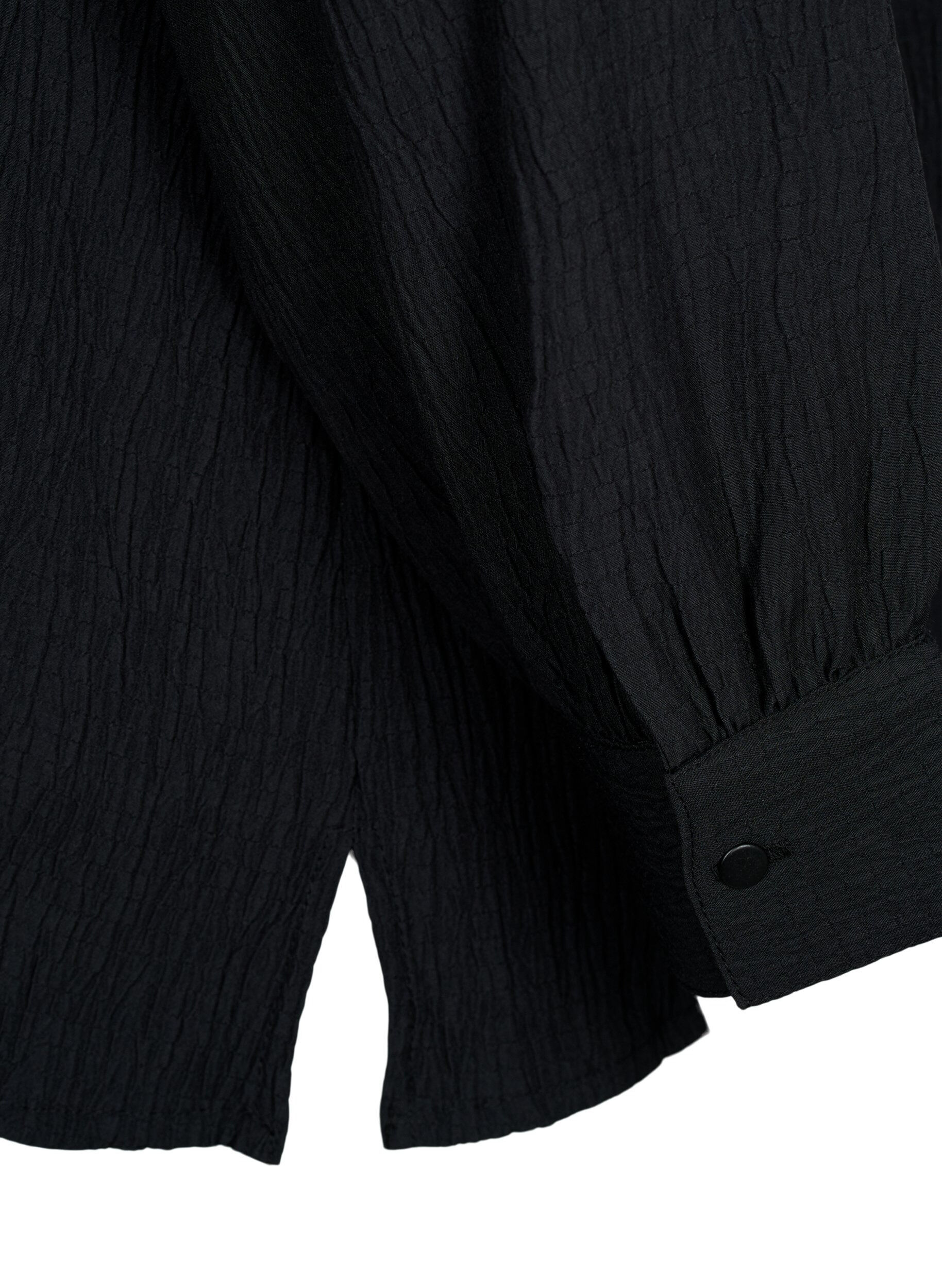 Zizzi Lang&aelig;rmet bluse med fl&aelig;sekrave, Black, Packshot image number 3