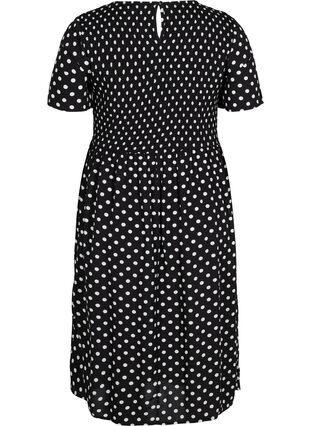 Printet viskose kjole med smock, Black Dot, Packshot image number 1