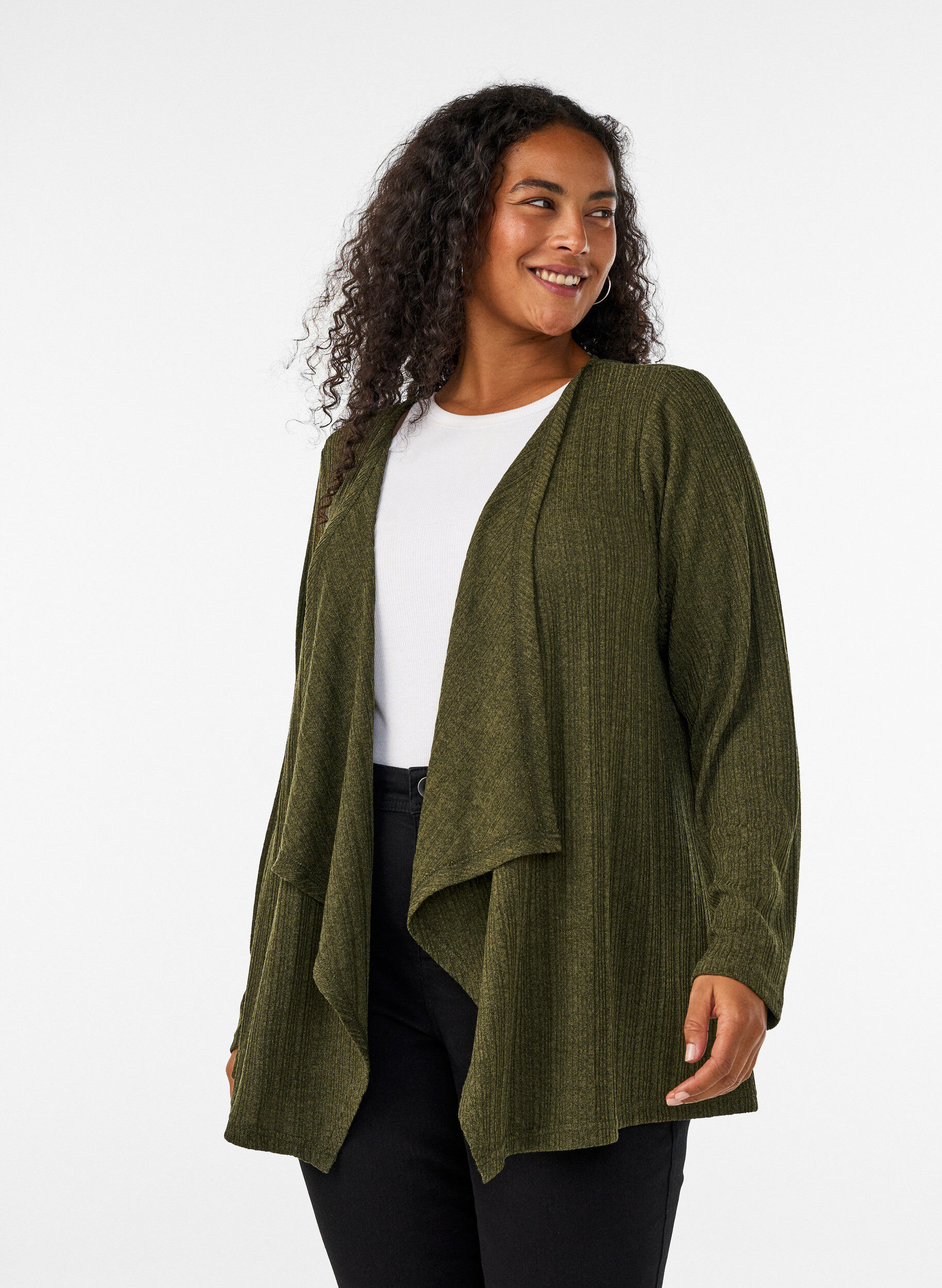 Zizzi&Aring;ben cardigan i struktureret jersey, Bl&aring;, Model image number 0