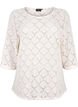 Crochet bluse med 3/4 ærmer, Sandshell, Packshot image number 0