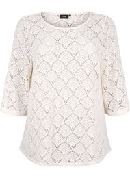 Crochet bluse med 3/4 ærmer, Sandshell