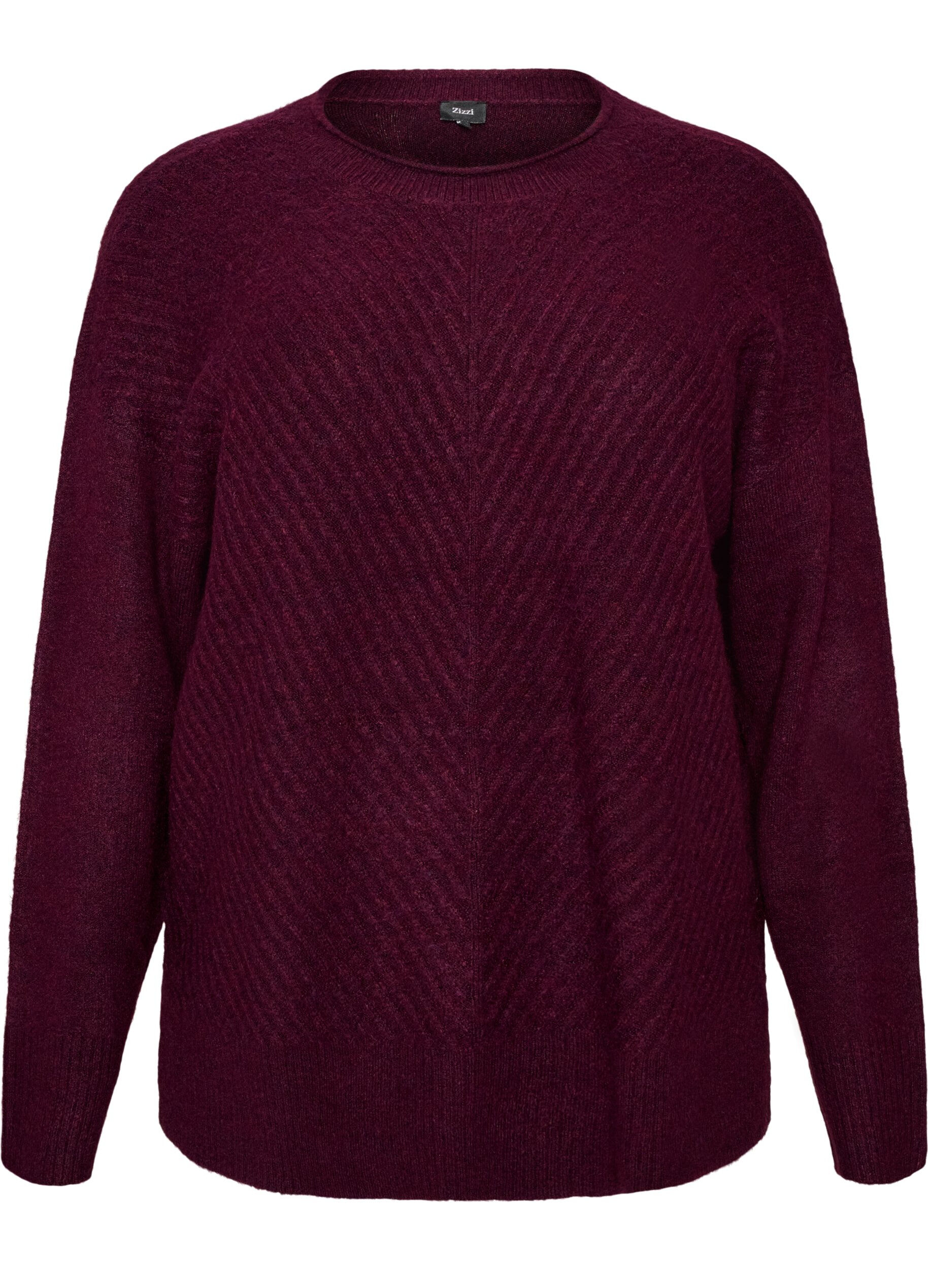 ZizziStrikbluse med V-formet ribm&oslash;nster og slidser, R&oslash;d, Packshot image number 0