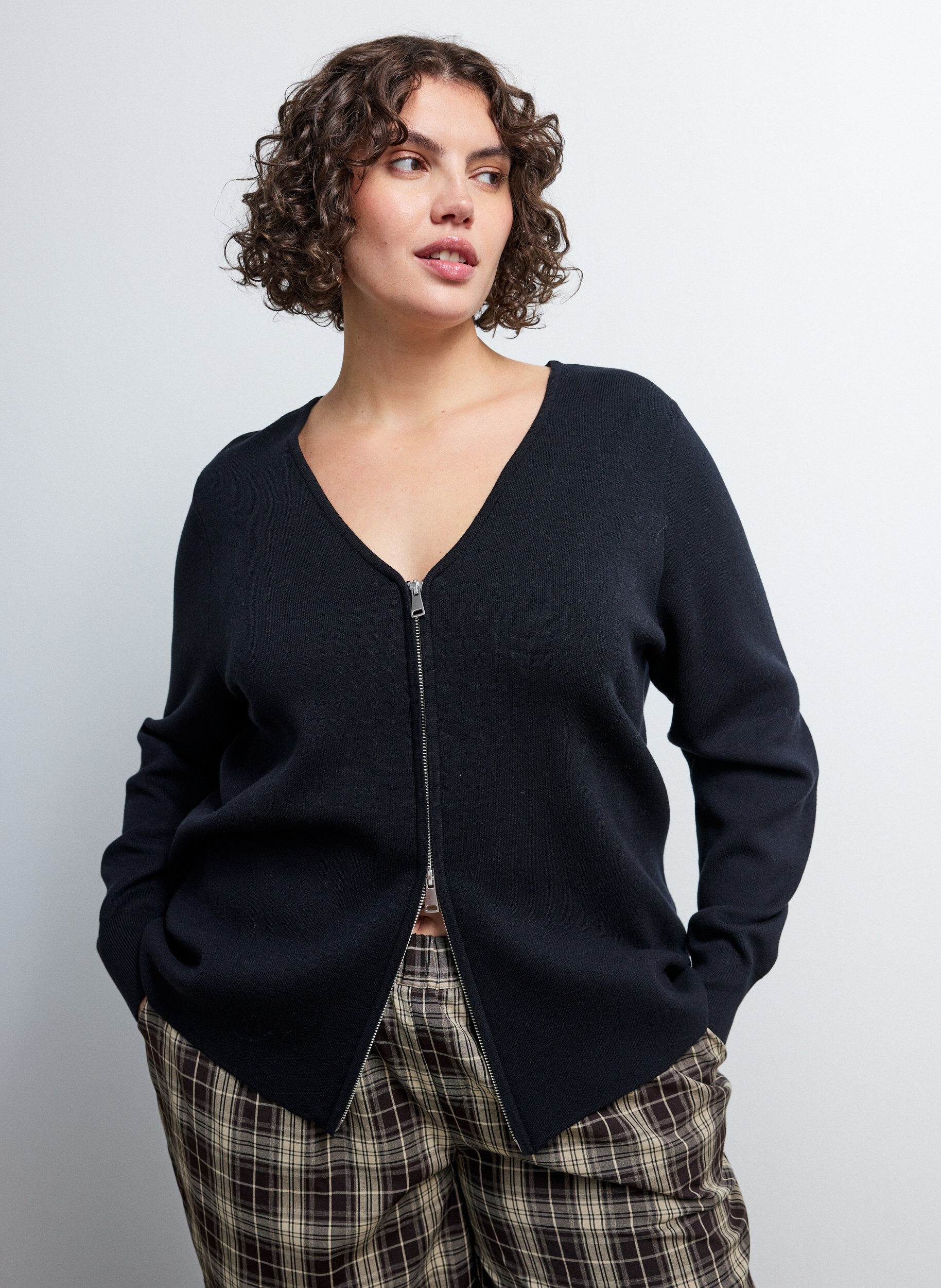 Cardigan med 2-vejslynl&aring;s, Sort, Model