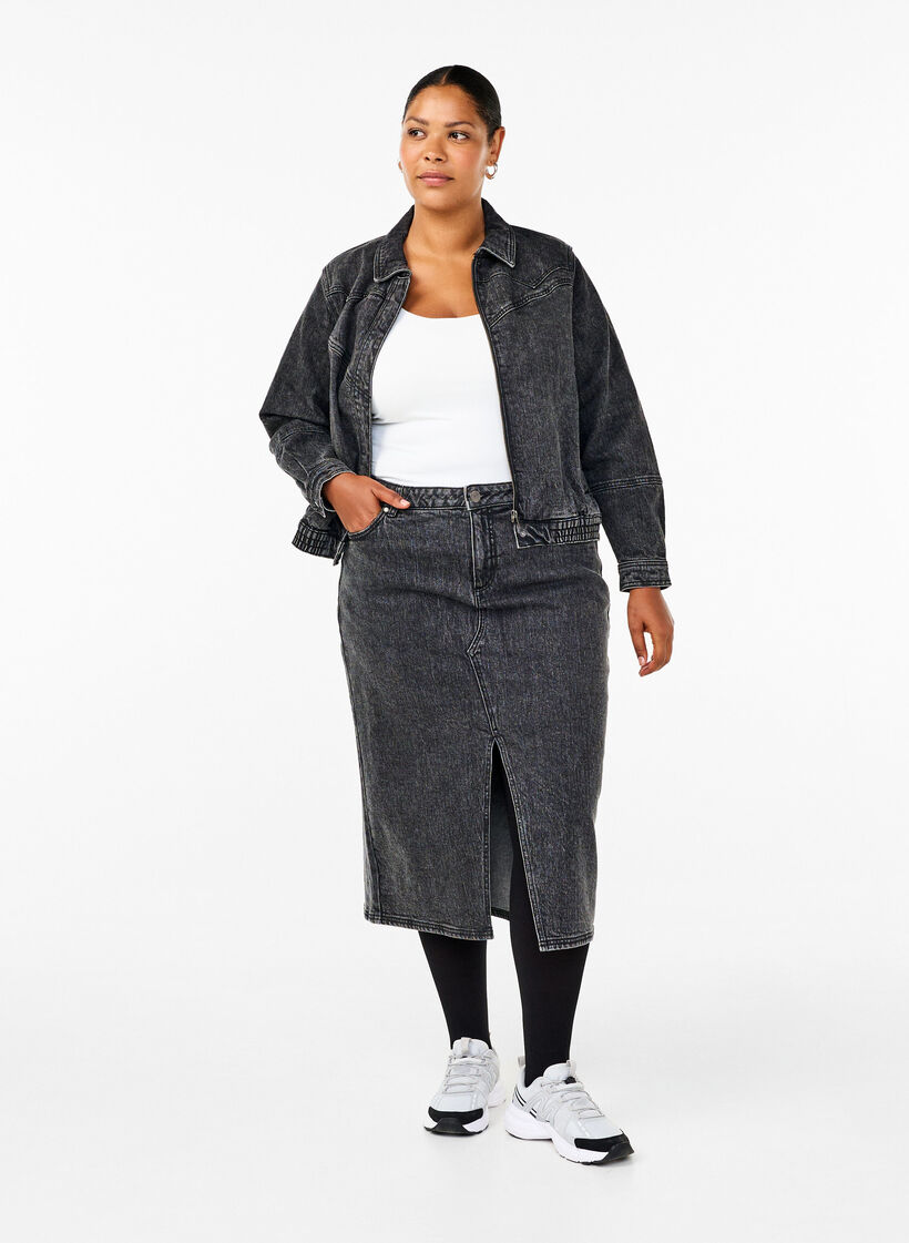 Denimjakke med skjult lynl&aring;s, Dark Grey Denim, Model image number 2