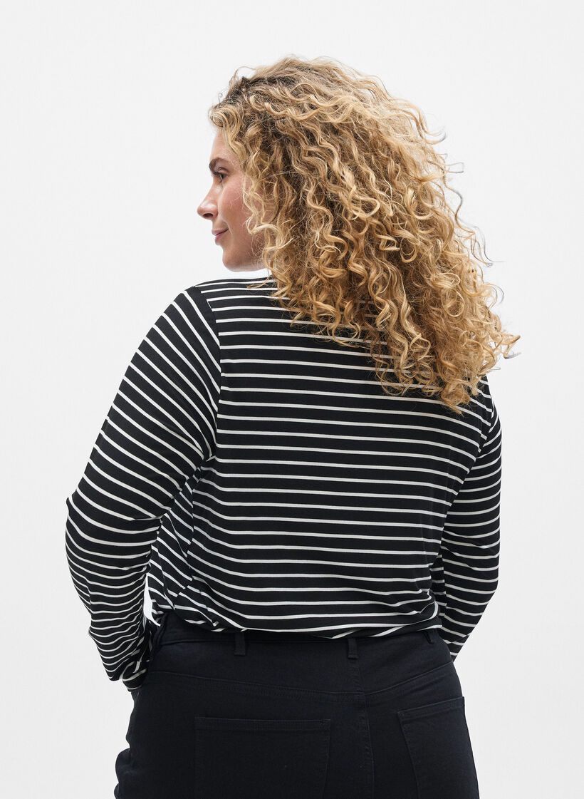 Lang&aelig;rmet bluse med striber, Sort, Model image number 2