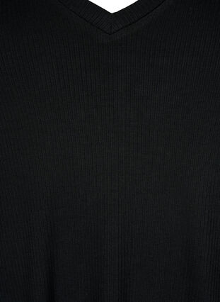 Viskose t-shirt med rib og v-hals, Black, Packshot image number 2