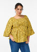 Bluse med smock og firkantet halsudsk&aelig;ring, Gul, Model image number 0