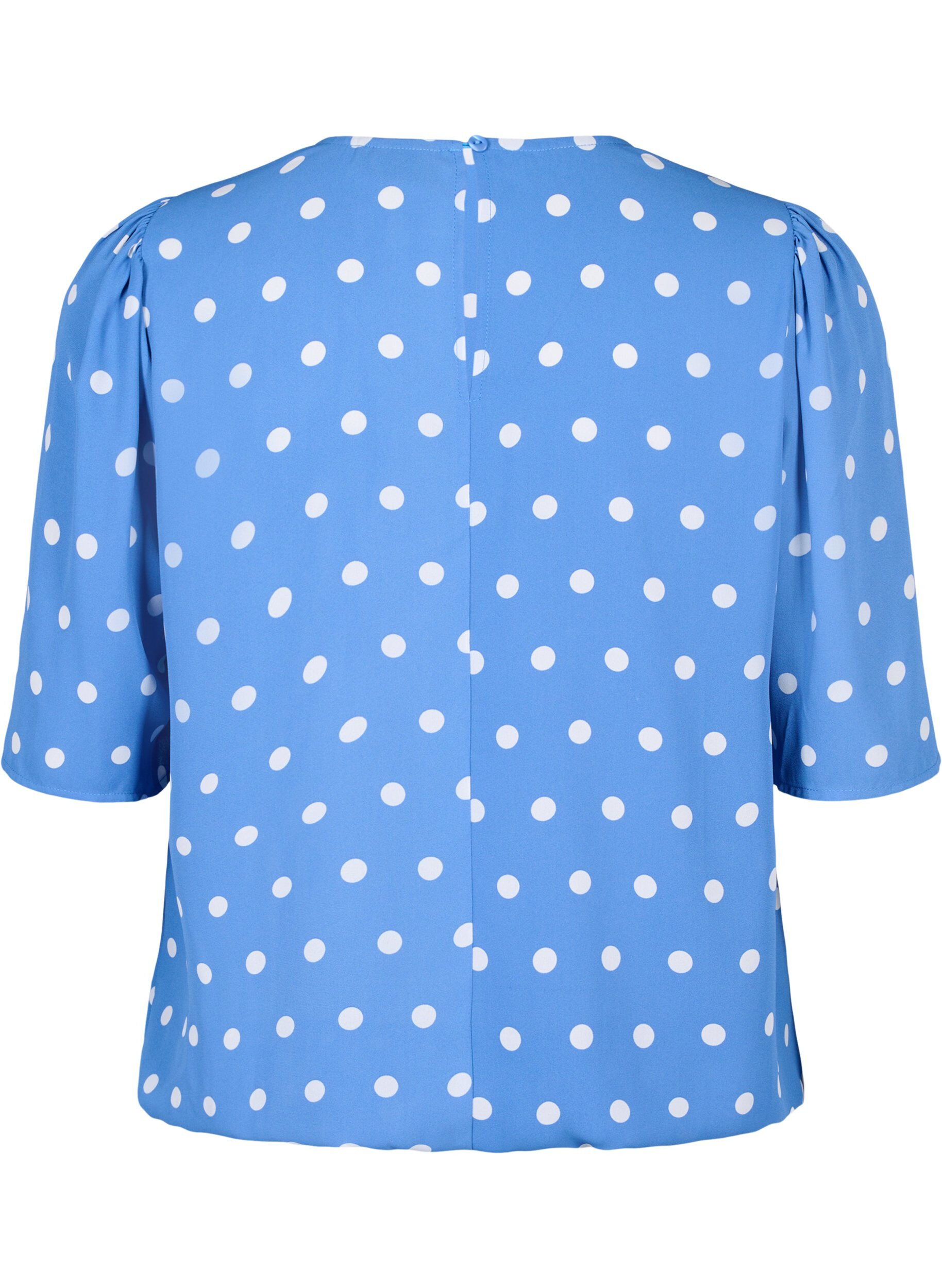 Zizzi Prikket bluse med korte &aelig;rmer, River S. White Dot, Packshot image number 1
