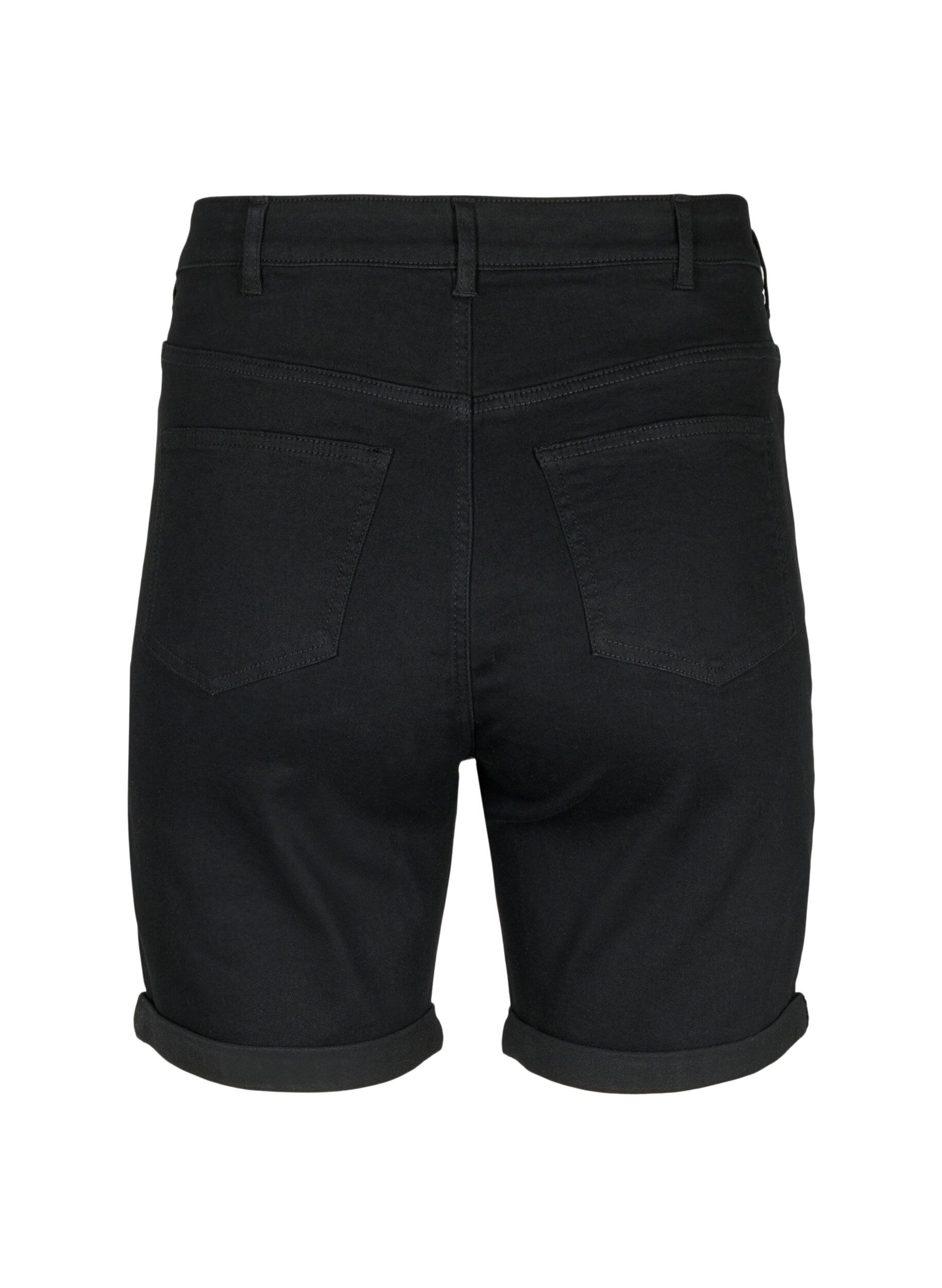 Zizzi T&aelig;tsiddende denimshorts med h&oslash;j talje, Black, Packshot image number 1