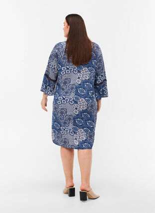 Viskose kjole med 3/4 ærmer og print, Asian Blue print, Model image number 1