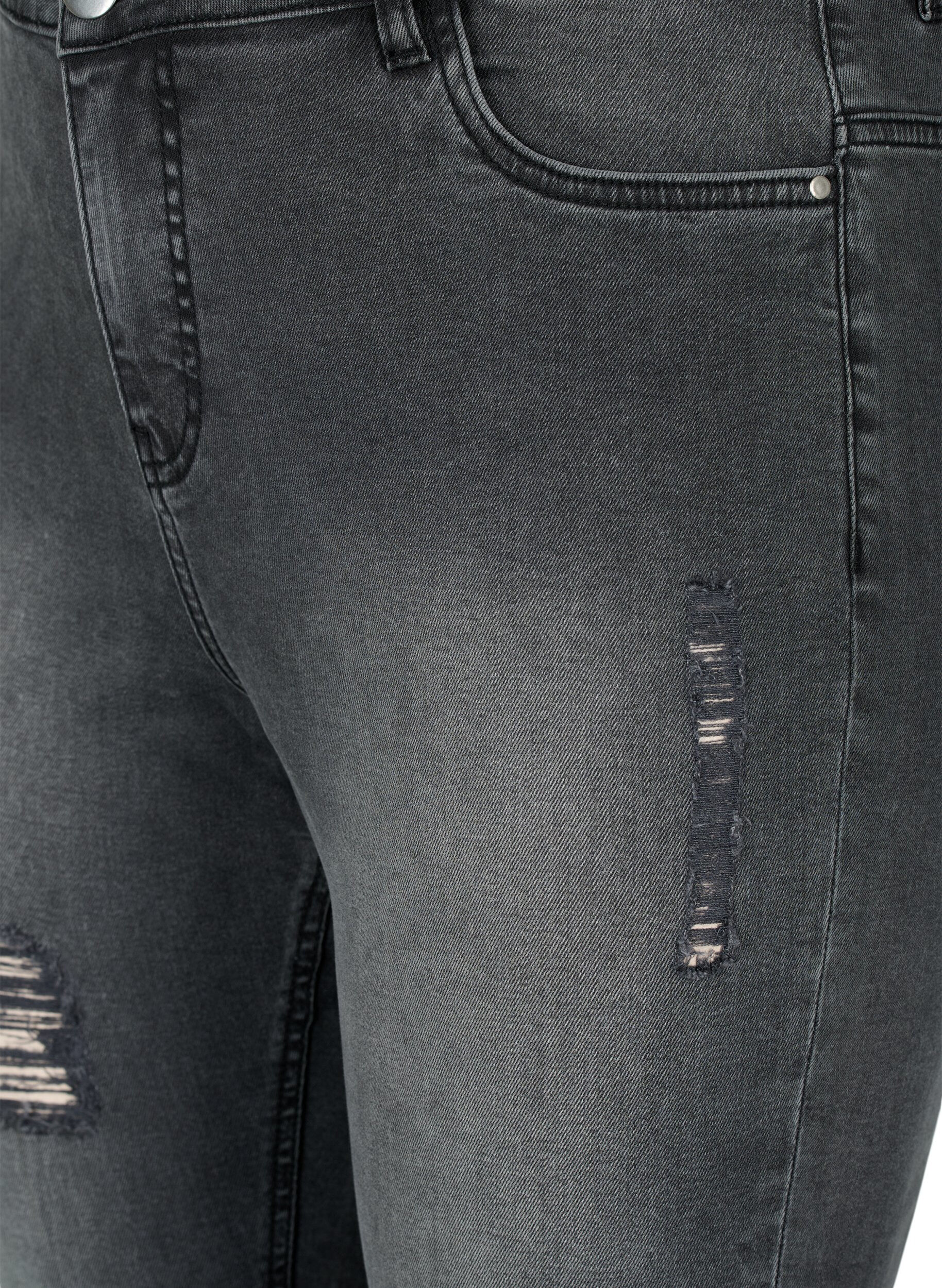 Zizzi T&aelig;tsiddende jeans med sliddetaljer, Grey Denim, Packshot image number 2