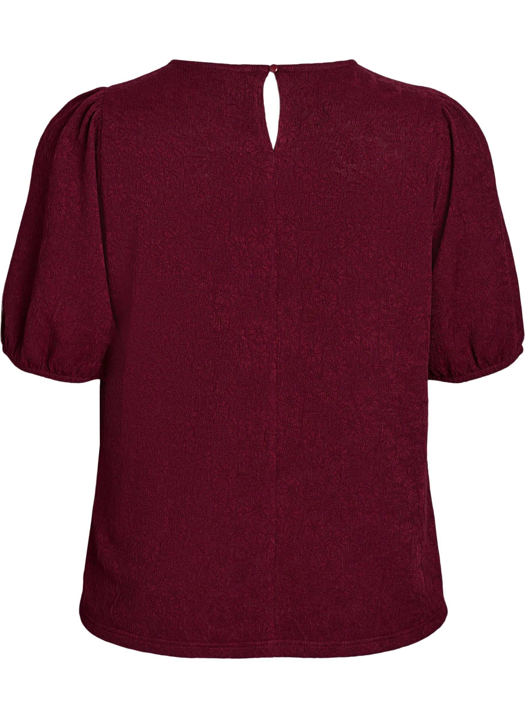 Zizzi Bluse med struktur og korte &aelig;rmer, M&oslash;rk Bordeaux, Packshot image number 1