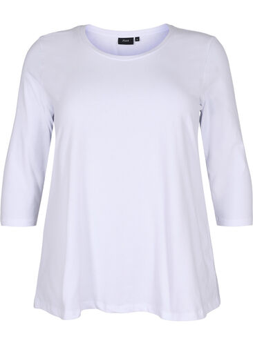 Basis bomulds t-shirt med 3/4 ærmer, Bright White, Packshot image number 0
