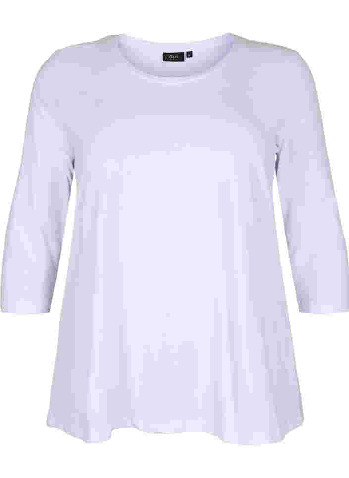 Basis bomulds t-shirt med 3/4 ærmer, Bright White, Packshot image number 0