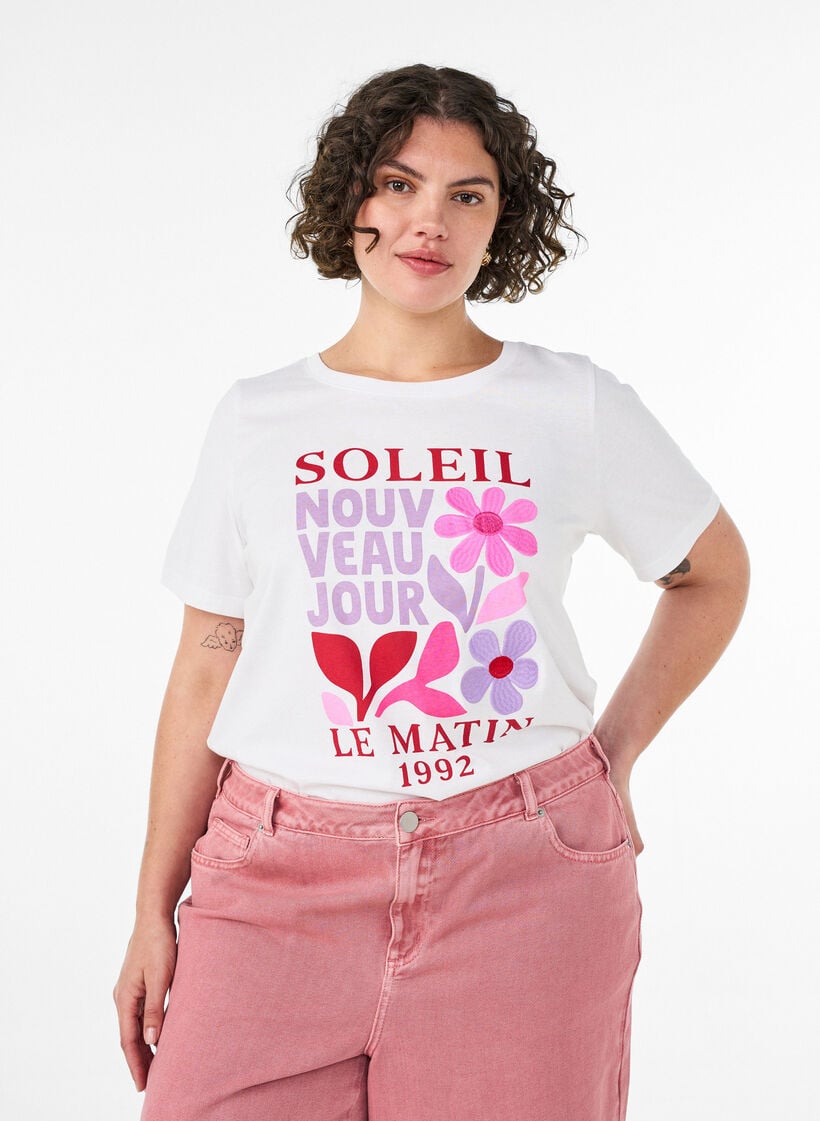 T-shirt i bomuld med printmotiv, Hvid, Model image number 0