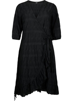 FLASH - Wrap kjole med 3/4 ærmer, Black, Packshot image number 0