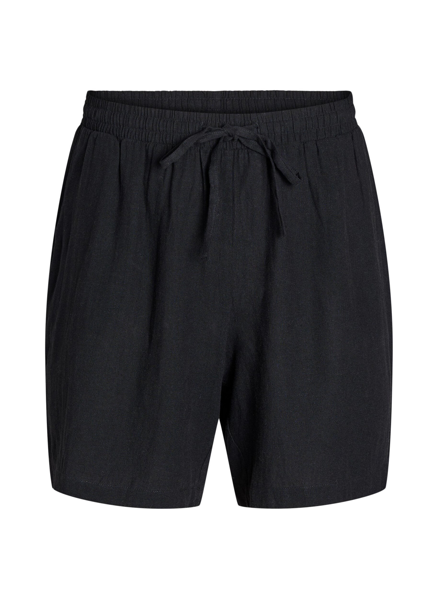 Zizzi L&oslash;se shorts i h&oslash;r og viskose, Sort, Packshot image number 0