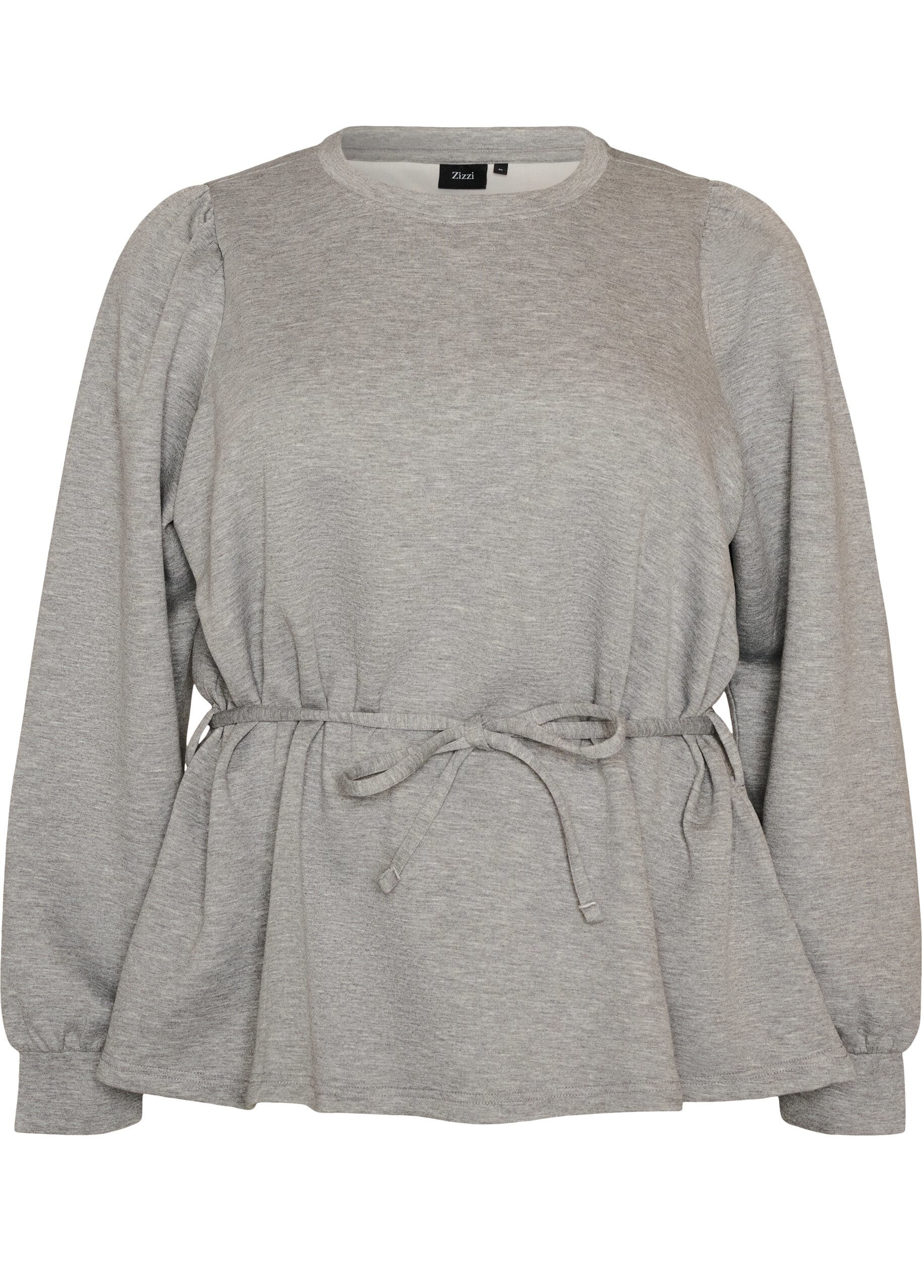 ZizziBluse med bindeb&aring;nd og puf&aelig;rmer, Gr&aring;, Packshot image number 0